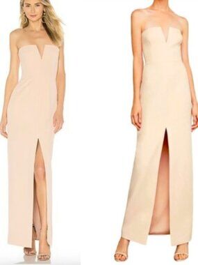 NWT BCBG MAXAZRIA Split Strapless Crepe Gown Dress Bare pink size 0